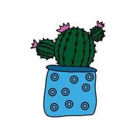 dessin doodle coloré d'une plante dans un pot vecteur