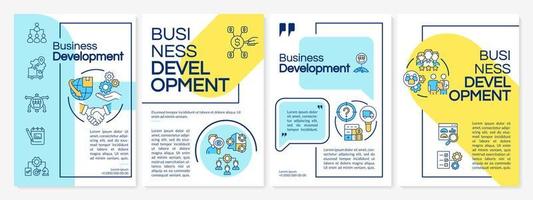modèle de brochure de développement commercial bleu et jaune. tendances d'entreprise. conception de dépliant avec des icônes linéaires. 4 mises en page vectorielles pour la présentation, les rapports annuels.