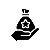 grande icône de glyphe noir bonus. énorme récompense. prime massive. grand prix. richesse soudaine. compensation monétaire. symbole de la silhouette sur l'espace blanc. pictogramme solide. illustration vectorielle isolée vecteur