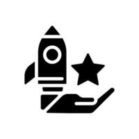 lancer l'icône de glyphe noir bonus. programme de rémunération au rendement. reconnaître les réalisations des employés. prime d'encouragement de l'équipe. symbole de la silhouette sur l'espace blanc. pictogramme solide. illustration vectorielle isolée vecteur