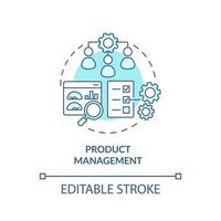 icône de concept turquoise de gestion de produit. processus de commercialisation. illustration de la ligne mince de l'idée abstraite du développement des affaires. dessin de contour isolé. trait modifiable. vecteur