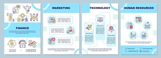 modèle de brochure bleue sur les tendances commerciales. croissance de l'efficacité. conception de dépliant avec des icônes linéaires. 4 mises en page vectorielles pour la présentation, les rapports annuels. vecteur