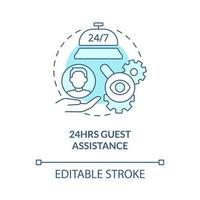 icône de concept turquoise d'assistance constante aux clients. illustration de ligne mince idée abstraite de gestion de propriété d'hôtels. dessin de contour isolé. trait modifiable vecteur