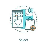 sélectionner l'icône de concept d'éléments. illustration de la ligne mince de l'idée de magasinage en ligne. ajouter au panier. dessin de contour isolé de vecteur