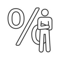 icône linéaire homme d'affaires. illustration de la ligne mince. investisseur. homme debout dans une pose confiante avec signe de pourcentage. marketeur, analyste, économiste, investisseur. symbole de contour. dessin de contour isolé de vecteur