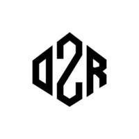 création de logo de lettre ozr avec forme de polygone. création de logo en forme de polygone et de cube ozr. modèle de logo vectoriel hexagone ozr couleurs blanches et noires. monogramme ozr, logo d'entreprise et immobilier.