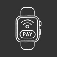 icône de craie de paiement smartwatch nfc. payer avec une montre-bracelet intelligente. paiement sans contact. illustration de tableau vectoriel isolé