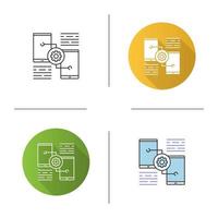 icône des paramètres du smartphone. téléphones avec roue dentée. design plat, styles linéaires et de couleur. illustrations vectorielles isolées vecteur