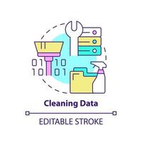 icône de concept de données de nettoyage. étape de résolution de problèmes dans l'illustration de la ligne mince de l'idée abstraite de l'apprentissage automatique. dessin de contour isolé. trait modifiable. vecteur