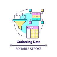 icône de concept de collecte de données. étape de résolution de problèmes dans l'illustration de la ligne mince de l'idée abstraite de l'apprentissage automatique. dessin de contour isolé. trait modifiable. vecteur