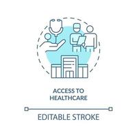 accès à l'icône de concept turquoise de soins de santé. Assistance médicale. illustration de la ligne mince de l'idée abstraite du droit des réfugiés. dessin de contour isolé. trait modifiable. vecteur