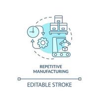 icône de concept turquoise de fabrication répétitive. type de processus de fabrication idée abstraite illustration en ligne mince. dessin de contour isolé. trait modifiable. vecteur