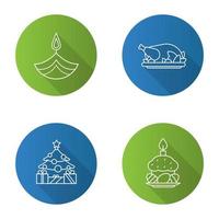 vacances ensemble d'icônes plat linéaire grandissime. diwali, action de grâces, nouvel an, pâques. illustration de contour de vecteur