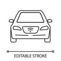 icône linéaire de voiture intelligente. nfc automatique. véhicule intelligent. illustration de la ligne mince. automobile autonome. voiture autonome. symbole de contour. dessin de contour isolé de vecteur. trait modifiable vecteur