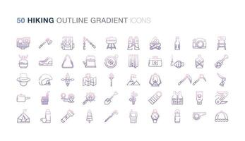 ensemble d'icônes de dégradé de contour de randonnée vecteur