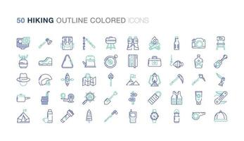 ensemble d'icônes colorées de contour de randonnée vecteur
