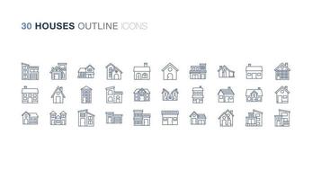 jeu d'icônes de contour de maisons vecteur