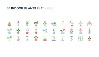 jeu d'icônes plat de plantes d'intérieur vecteur