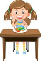 personnage de dessin animé de jolie fille prenant son petit déjeuner vecteur