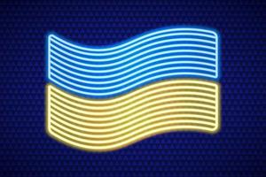 drapeau néon de l'ukraine agitant sur un fond bleu vecteur