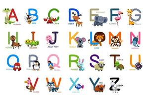 Alphabet d'animaux mignons pour la leçon d'introduction à l'éducation des enfants vecteur