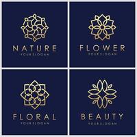 ensemble de création de logo de fleur élégante dorée minimaliste avec concept d'art en ligne. vecteur