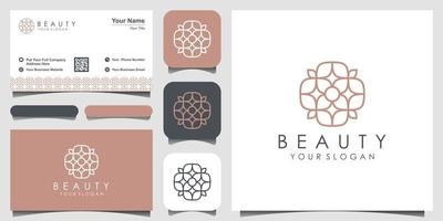 conception minimaliste élégante de logo de feuille et de fleur de rose pour la beauté, les cosmétiques, le yoga et le spa. création de logo et carte de visite vecteur