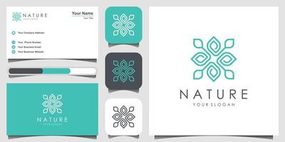 création de logo de fleur avec style d'art en ligne. les logos peuvent être utilisés pour le spa, le salon de beauté, la décoration, la boutique. icône et carte de visite vecteur