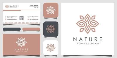 conception minimaliste élégante de logo de feuille et de fleur de rose pour la beauté, les cosmétiques, le yoga et le spa. création de logo et carte de visite