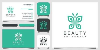 logo en forme de monogramme d'art en ligne papillon minimaliste. beauté, style spa de luxe. création de logo, icône et carte de visite. vecteur