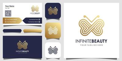 logo minimaliste en forme de monogramme d'art en ligne papillon doré. beauté, style spa de luxe. création de logo, icône et carte de visite. vecteur