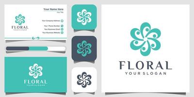 création de logo de fleur avec style d'art en ligne. les logos peuvent être utilisés pour le spa, le salon de beauté, la décoration, la boutique. icône et carte de visite vecteur