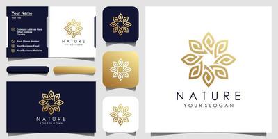conception minimaliste élégante de logo de feuille et de fleur de rose pour la beauté, les cosmétiques, le yoga et le spa. création de logo et carte de visite vecteur