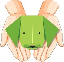 mains humaines tenant l'origami de chien vecteur