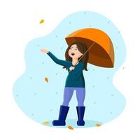 fille sous la pluie d'automne vecteur