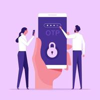 authentification otp et vérification sécurisée, ne partagez jamais le concept d'otp et de coordonnées bancaires vecteur