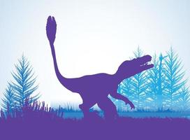 silhouettes de dinosaures velociraptor à plumes dans un environnement préhistorique couches superposées fond décoratif bannière illustration vectorielle abstraite