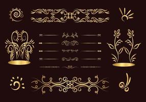 ensemble de séparateurs dorés. éléments décoratifs ornementaux. conception d'éléments ornés de vecteur. l'or fleurit. séparateur calligraphique décoratif et bordure pour l'ornement de scrapbook vignette. vecteur