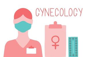 ensemble d'icônes de gynécologie. gynécologue, bilan de santé, test bactériologique, pilules contraceptives. vecteur