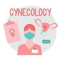 ensemble d'icônes de gynécologie. gynécologue, bilan de santé, test bactériologique, pilules contraceptives.