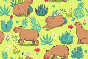 modèle sans couture avec des capybaras mignons. graphiques vectoriels. vecteur