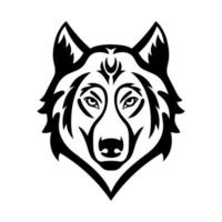 icône tête de loup en noir et blanc. illustration vectorielle pour mascotte et graphique de t-shirt. signe de visage de loup ou de chien isolé sur fond blanc vecteur