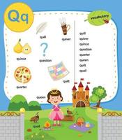 alphabet lettre q éducation vocabulaire illustration, vecteur