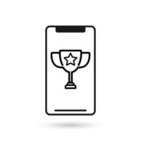 icône du design plat de téléphone portable avec signe de la coupe de la victoire. vecteur
