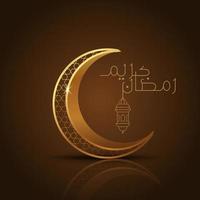 ramadan kareem conception islamique croissant de lune et lanterne avec motif arabe et calligraphie vecteur