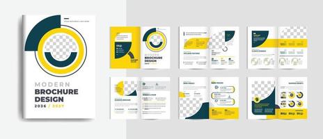 Brochure commerciale géométrique moderne de 16 pages avec un design abstrait coloré. utiliser pour le marketing, l'impression, le rapport annuel et les présentations commerciales vecteur