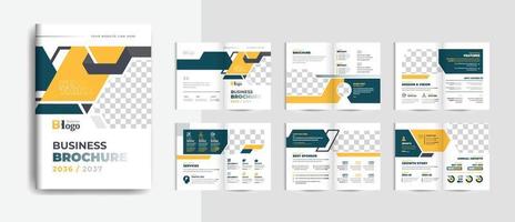 Brochure commerciale géométrique moderne de 16 pages avec un design abstrait coloré. utiliser pour le marketing, l'impression, le rapport annuel et les présentations commerciales vecteur