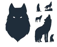 silhouettes d'un loup sauvage. silhouettes de loups hurlants. silhouette de museau de loup. vecteur