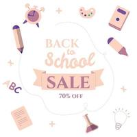 bienvenue à l'arrière-plan de la vente scolaire avec des outils scolaires. vecteur