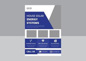 modèles de dépliants sur l'énergie solaire, dépliant sur les solutions d'experts solaires. conception de flyer de système d'énergie solaire de maison. dépliant sur l'énergie verte, couverture, conception d'affiches. vecteur